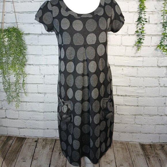 ENFOCUS STUDIO POLKA DOT DRESS, BLACK WITH GRAY DOTS, KNIT, SIZE 4 - Picture 1 of 9